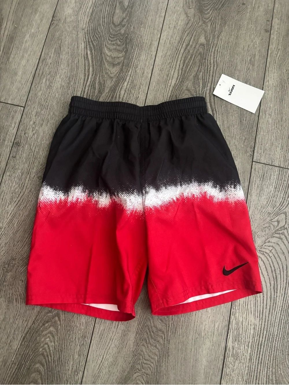 Nike Black and Red swim Shorts with Swoosh